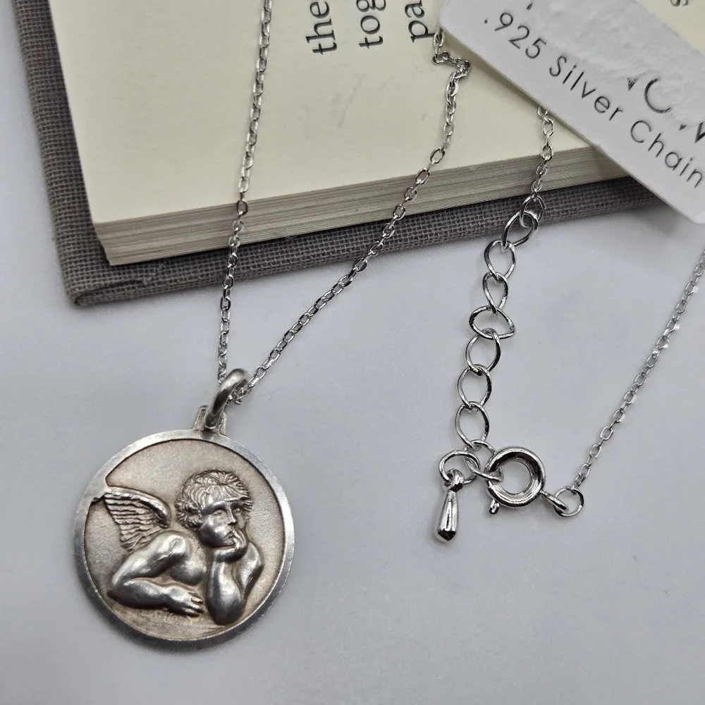 Vintage Silver Angel Cherub Pendant Necklace - Picture 2 of 10